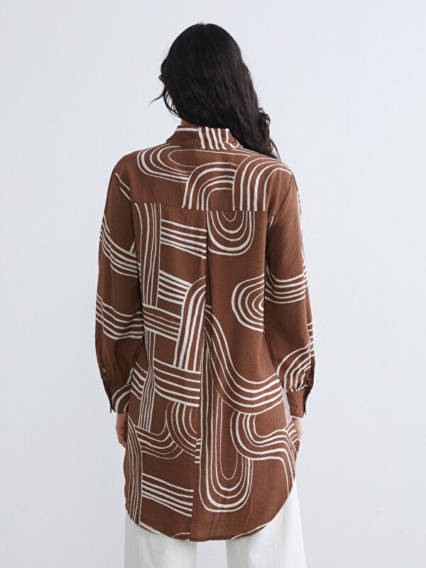 Moudda LC Waikiki - Tunique manches longues en tissu pour Femme couleur Marron imprimé - Tunisie 4