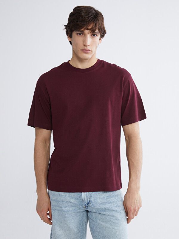 Moudda LC Waikiki - T-shirt basique manches courtes en jersey pour Homme couleur Bordeaux - Tunisie 1