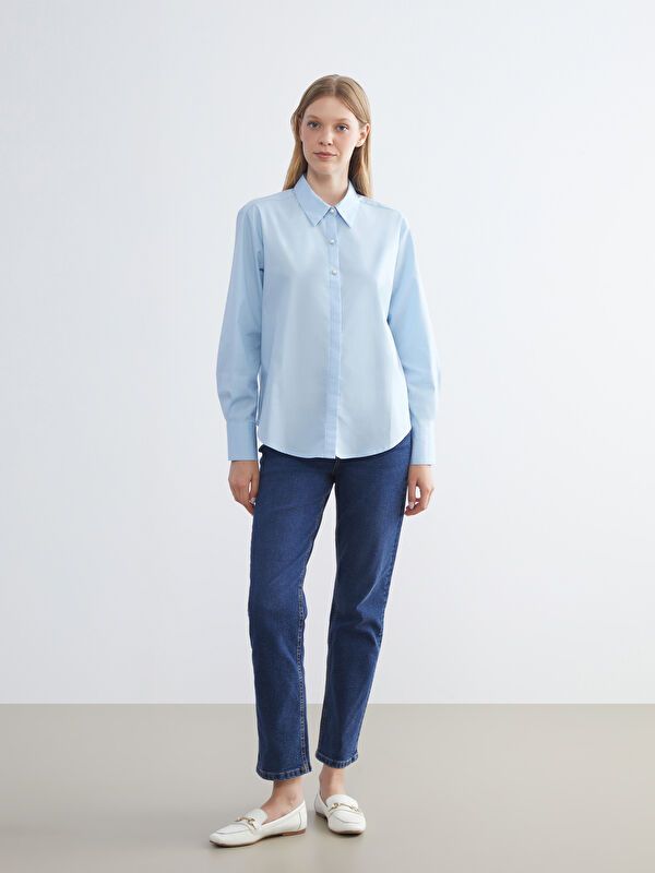 Moudda LC Waikiki - Chemise tissée manches longues Femme Bleu - Tunisie 2