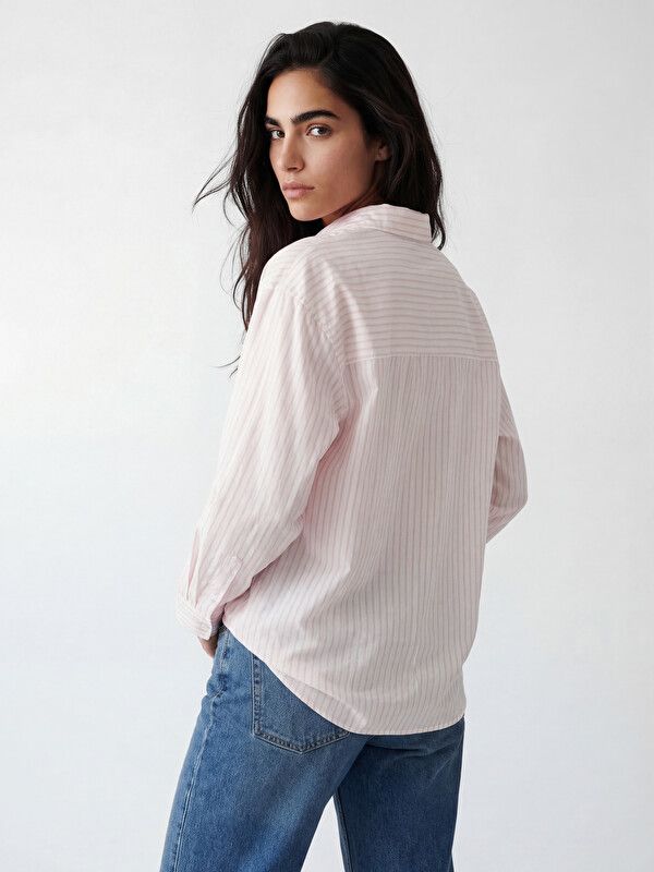 Moudda LC Waikiki - Chemise manches longues en tissu pour Femme couleur Rose rayé - Tunisie 4