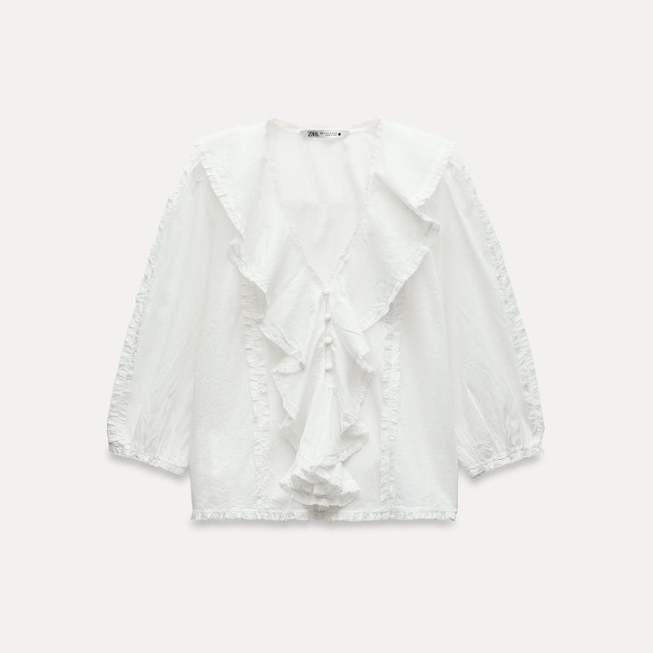 Moudda ZARA - Chemise voile volants fagotage manches 3/4 - Tunisie 1