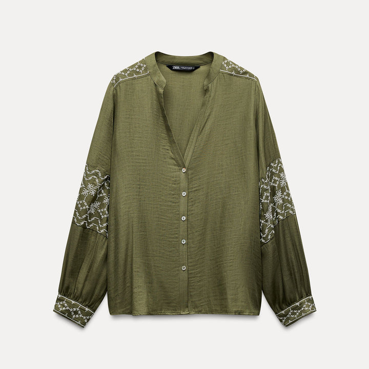 Moudda ZARA - Blouse manches longues col en V broderies contrastées - Tunisie 1