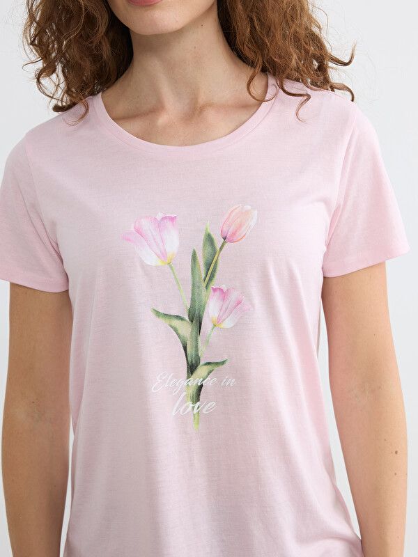 Moudda LC Waikiki - Body imprimé manches courtes en jersey pour Femme couleur Rose lilas - Tunisie 3