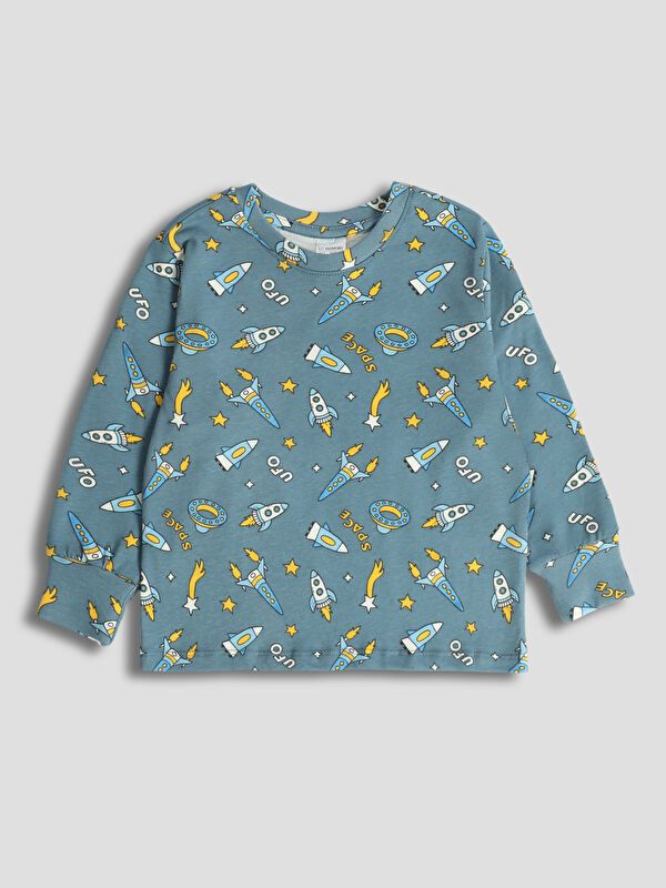 Moudda LC Waikiki - Pyjama manches longues en jersey couleur Bleu indigo clair imprimé pour garçons - Tunisie 2