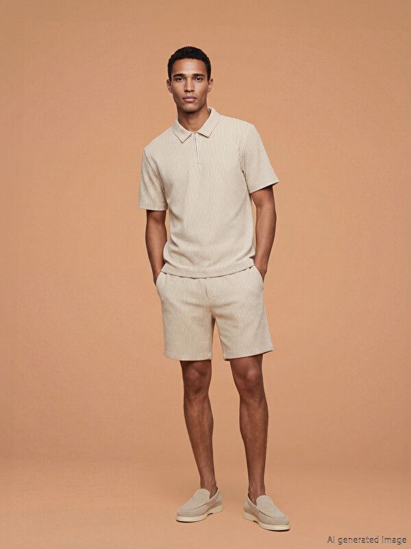 Moudda LC Waikiki - Short / Bermuda en jersey pour Homme couleur Beige rayé - Tunisie 1