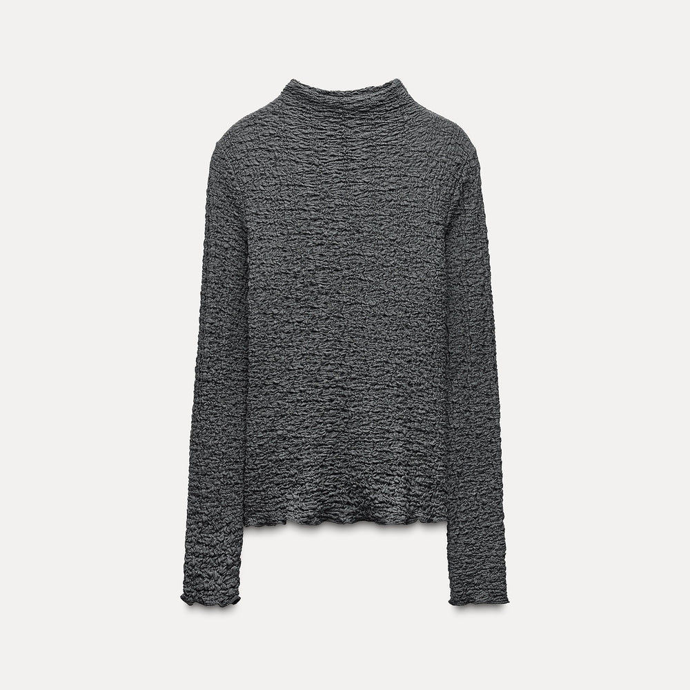 Moudda ZARA - T-shirt texturé col montant manches longues - Tunisie 2