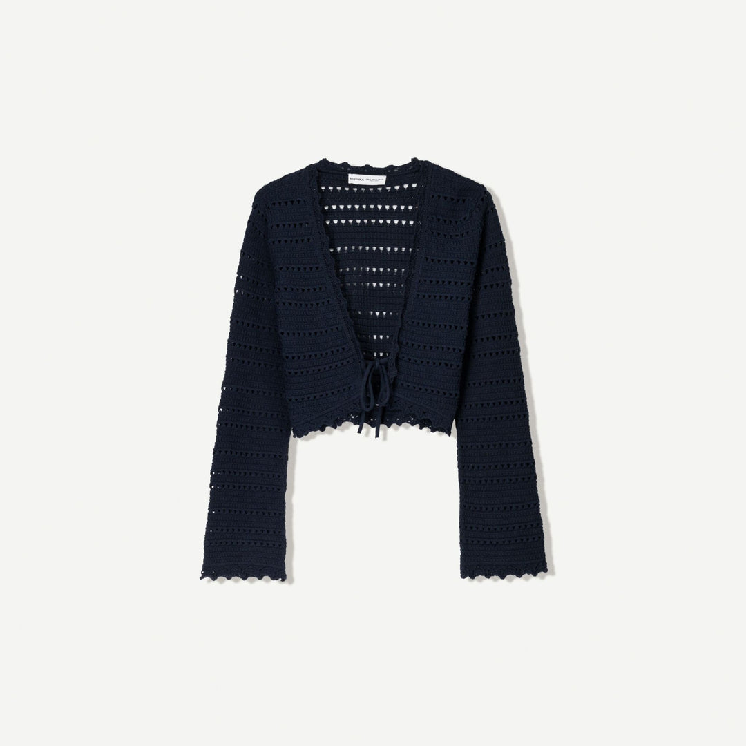 Moudda BERSHKA - Veste - Col Piqué, Dentelle & Rustique (Bleu) - Tunisie 1