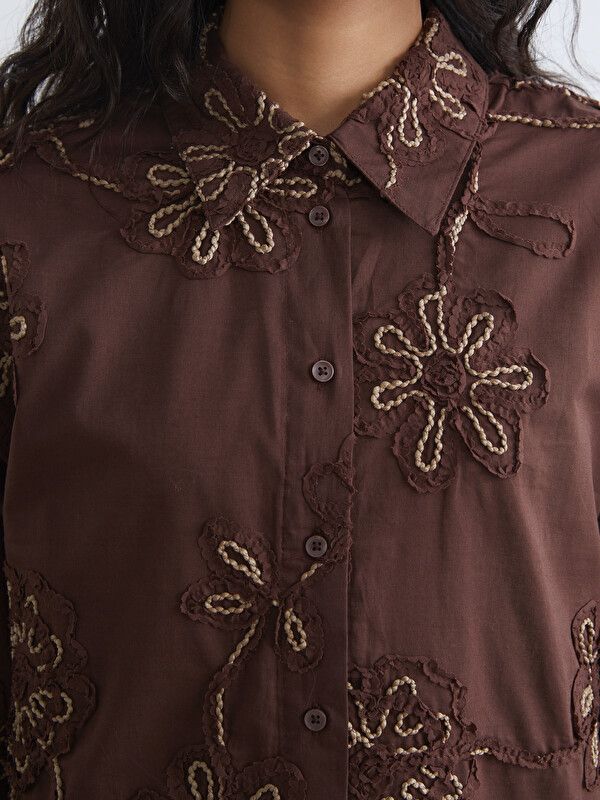 Moudda LC Waikiki - Tunique manches longues en tissu pour Femme couleur Marron - Tunisie 3