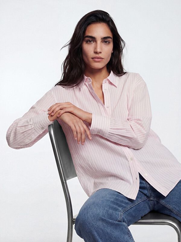 Moudda LC Waikiki - Chemise manches longues en tissu pour Femme couleur Rose rayé - Tunisie 1