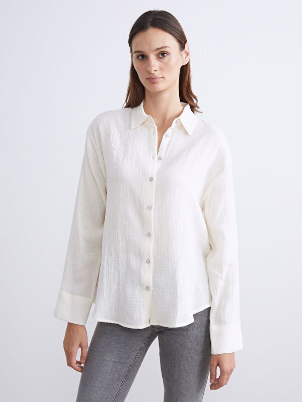 Moudda LC Waikiki - Chemise tissée manches longues Femme Beige - Tunisie 1