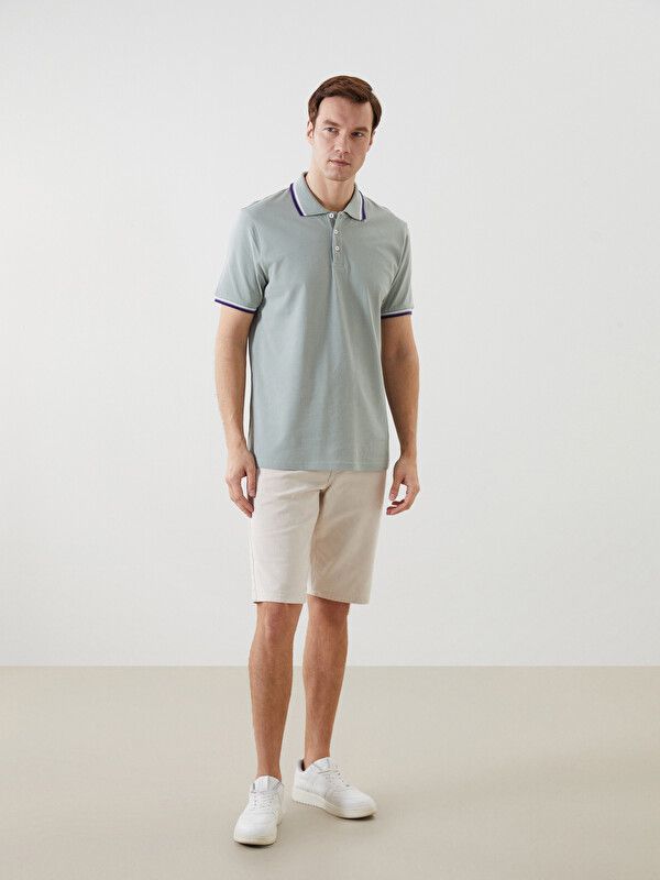 Moudda LC Waikiki - T-shirt col polo basique manches courtes en jersey pour Homme couleur Vert terne - Tunisie 2