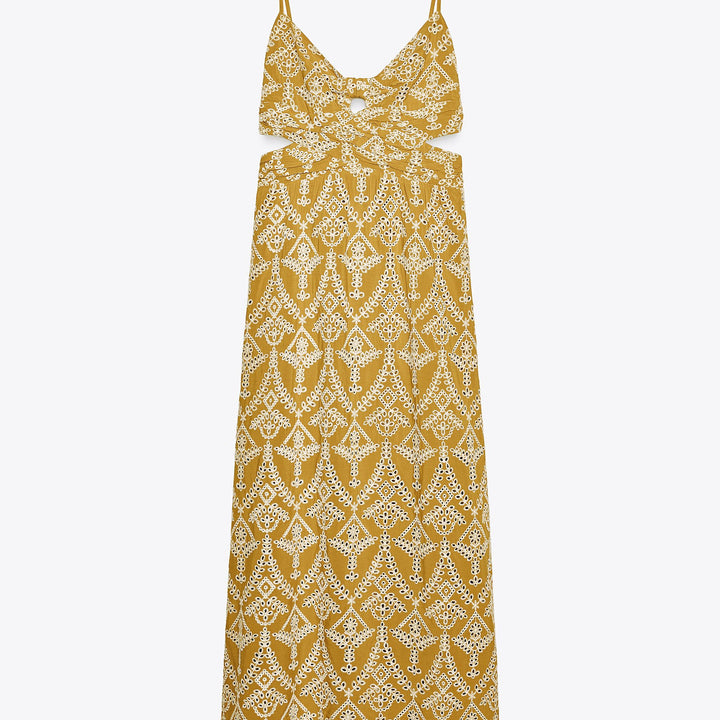 Moudda ZARA - Robe Midi Bretelles - Nœud Poitrine & Broderie Bicolore - Tunisie 1