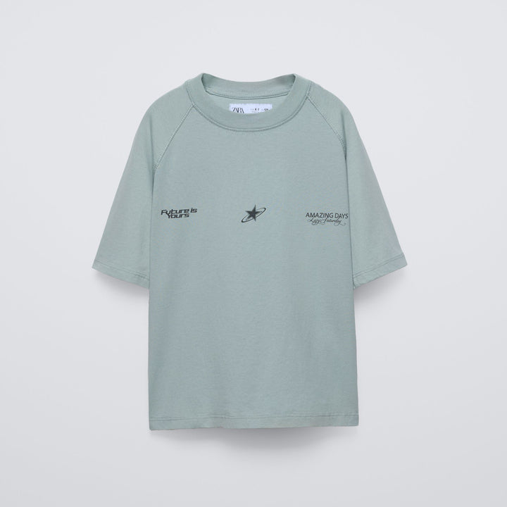 Moudda ZARA - T-shirt manches courtes dégradé motif + imprimé devant - Tunisie 1