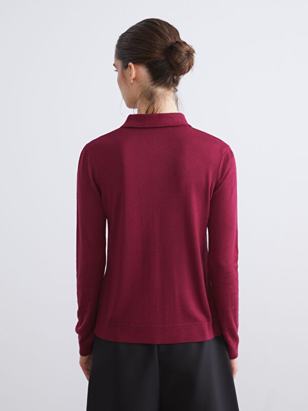 Moudda LC Waikiki - Cardigan fin en tricot Femme Bordeaux - Tunisie 4