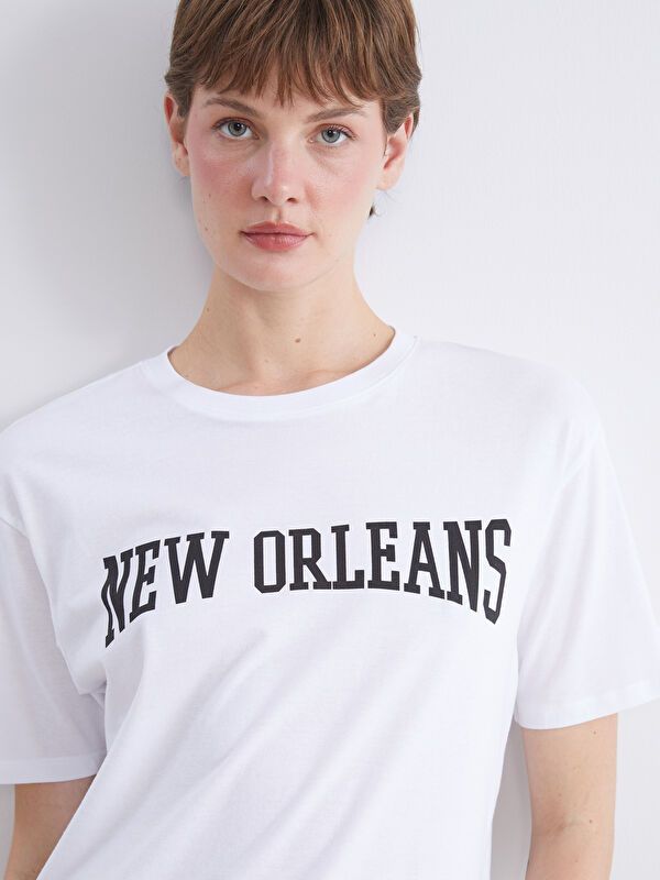 Moudda LC Waikiki - Body imprimé en jersey manches courtes Femme Buxe blanc - Tunisie 1