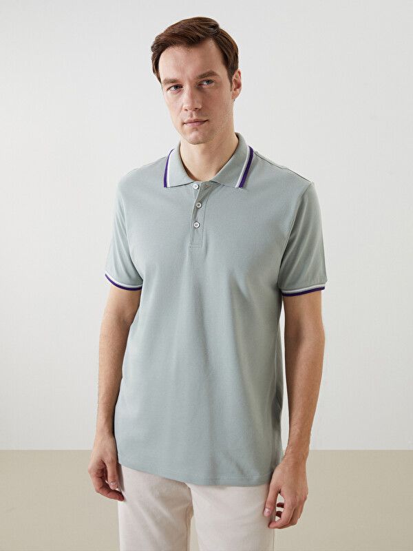 Moudda LC Waikiki - T-shirt col polo basique manches courtes en jersey pour Homme couleur Vert terne - Tunisie 1