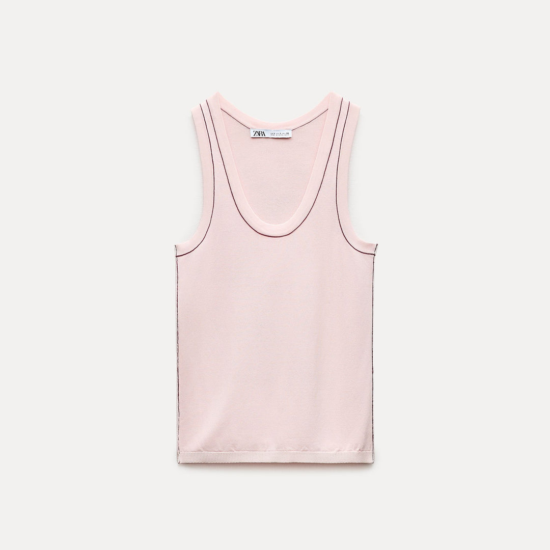 Moudda ZARA - Top avec emmanchure sarrasin col pot surpiqûre contraste - Tunisie 1