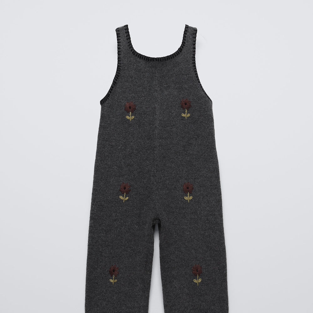 Moudda ZARA - Salopette maille enfant gris fleurs brodées - Tunisie 2