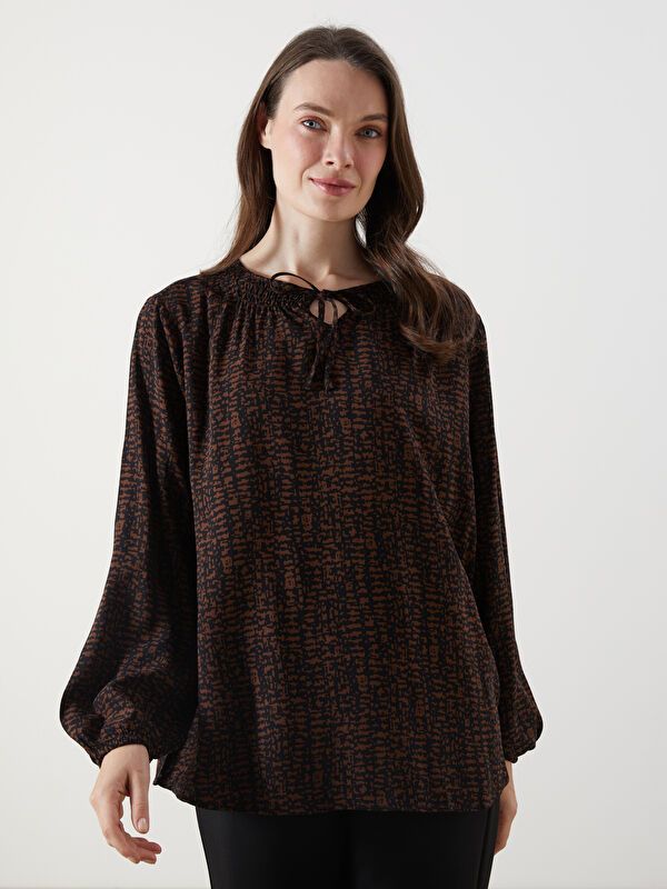 Moudda LC Waikiki - Blouse tissée imprimée manches longues Femme Imprimé en noir - Tunisie 1