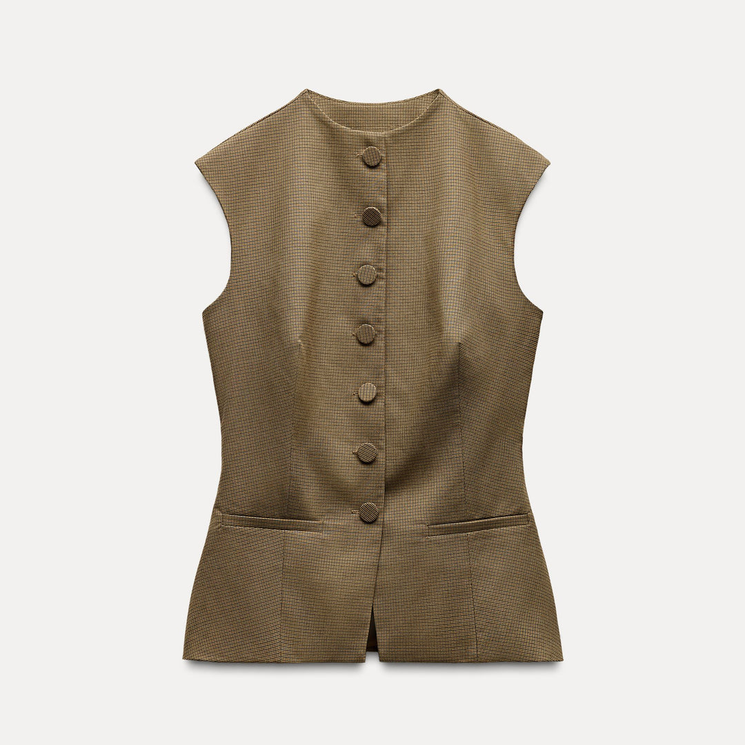 Moudda ZARA - Top carreaux poliviscose col rond manches courtes boutons recouverts - Tunisie 1