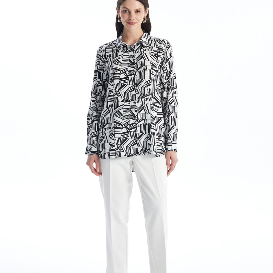 Moudda LC Waikiki - Chemise tissée imprimée manches longues Femme Imprimé blanc - Tunisie 3