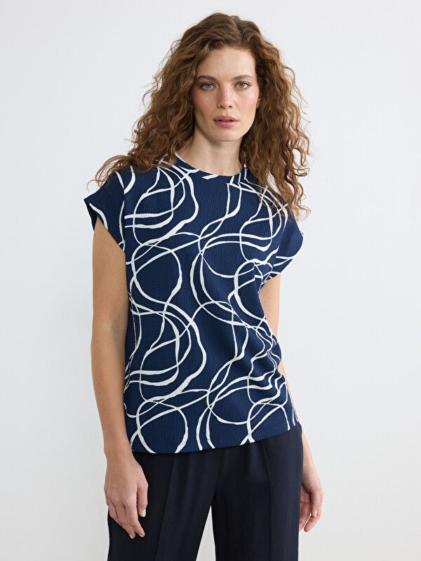 Moudda LC Waikiki - Pack jersey à maches courtes pour Femme couleur Bleu marine imprimé - Tunisie 1