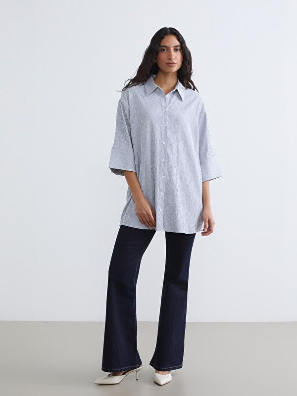 Moudda LC Waikiki - Tunique manches longues en tissu pour Femme couleur Bleu rayé - Tunisie 2