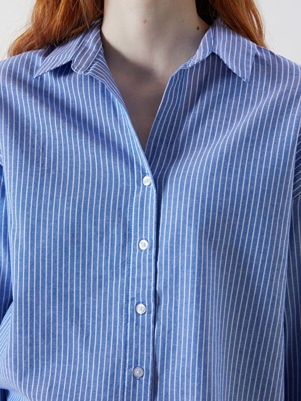 Moudda LC Waikiki - Chemise tissée manches longues Femme Rayures bleues - Tunisie 3