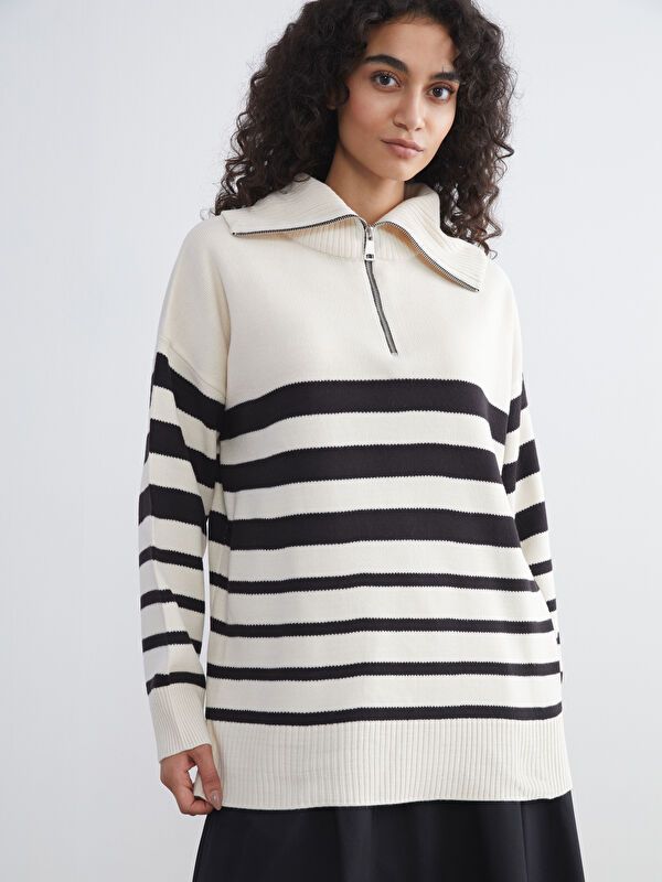 Moudda LC Waikiki - Tunique en tricot Femme Rayures noires - Tunisie 1