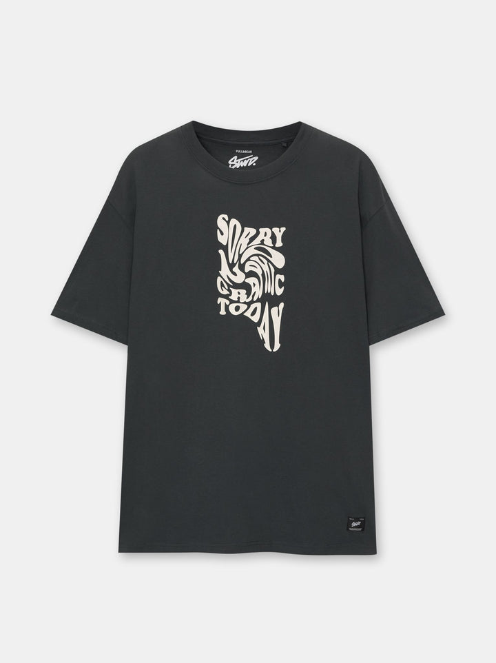 Moudda PULL & BEAR - T-Shirt Demi-Manches Text To Text Gris avec Imprimé - Tunisie 1