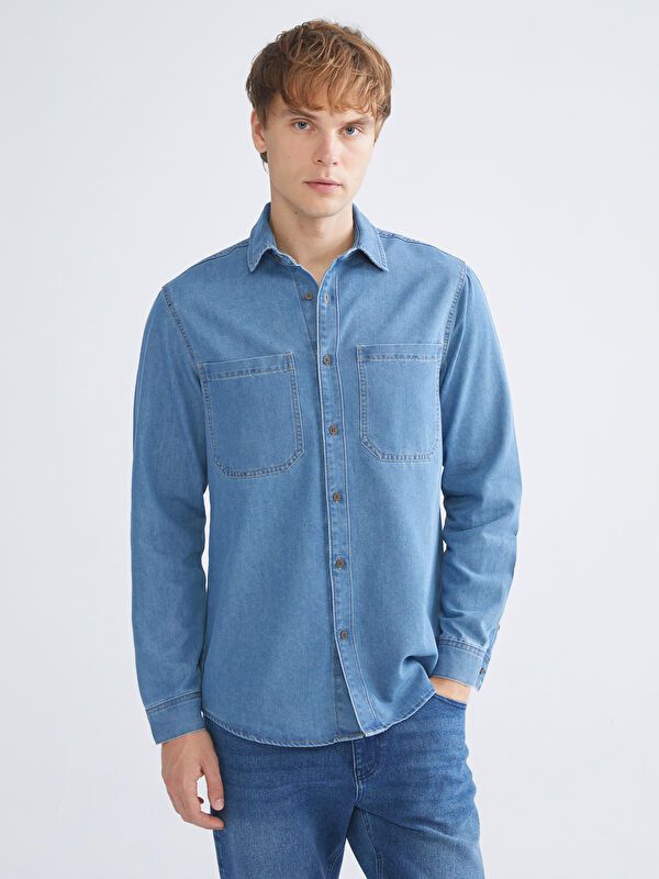 Moudda LC Waikiki - Chemise tissée manches longues en denim Homme Rodéo mid indigo - Tunisie 1