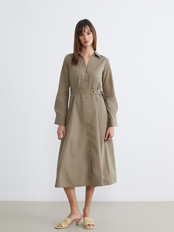 Moudda LC Waikiki - Robe manches longues en tissu pour Femme couleur Vert kaki - Tunisie 1