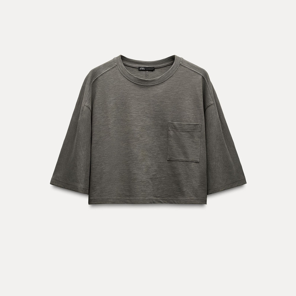 Moudda ZARA - T-shirt boxy en flammé, poche - Tunisie 2