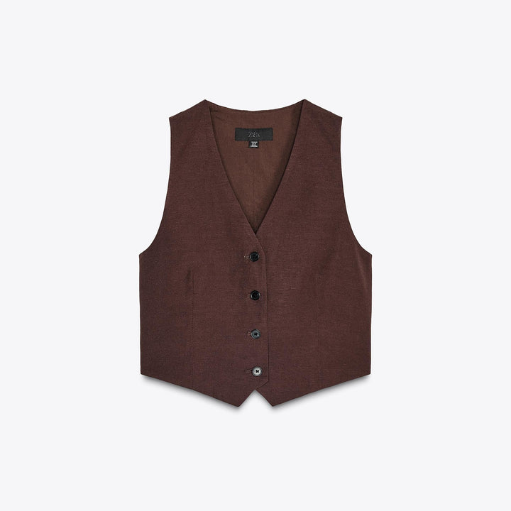 Moudda ZARA - Gilet Lin - Découpe Dos, Ruban Ajustable & Boutons - Tunisie 1