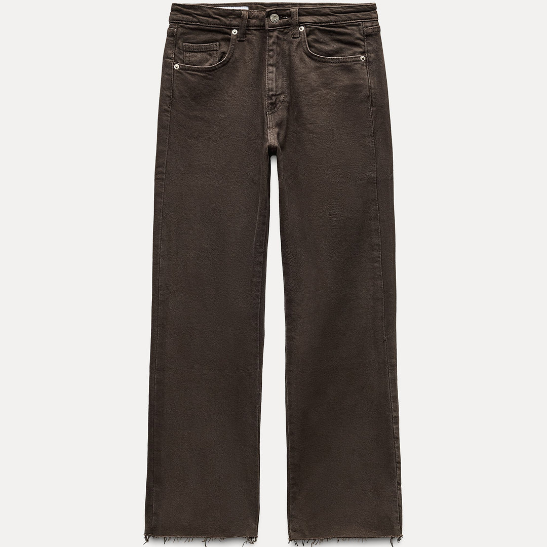 Moudda ZARA - Pantalon évasé court 5 poches taille haute ourlet brut - Tunisie 1