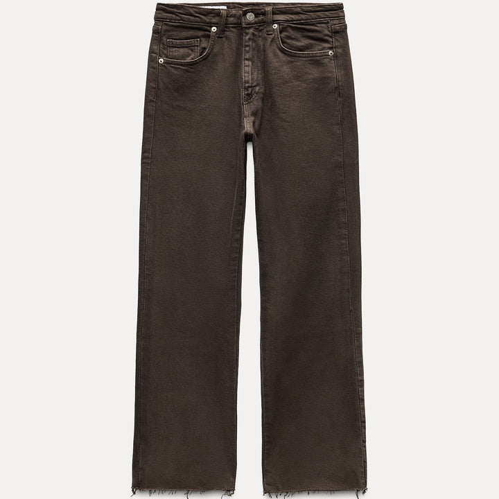Moudda ZARA - Pantalon évasé court 5 poches taille haute ourlet brut - Tunisie 1