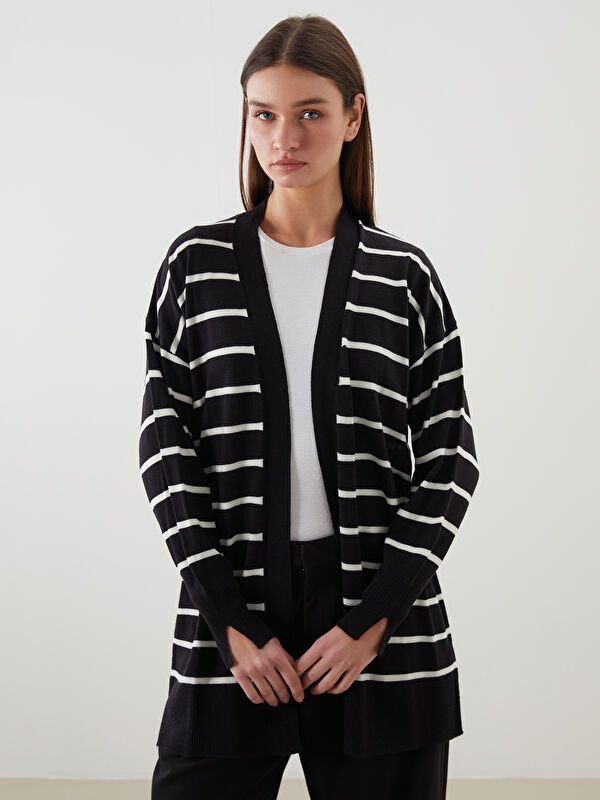 Moudda LC Waikiki - Cardigan en tricot Femme Rayures noires - Tunisie 1