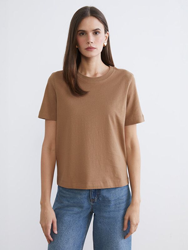 Moudda LC Waikiki - Body basique manches courtes en jersey pour Femme couleur Marron clair - Tunisie 1