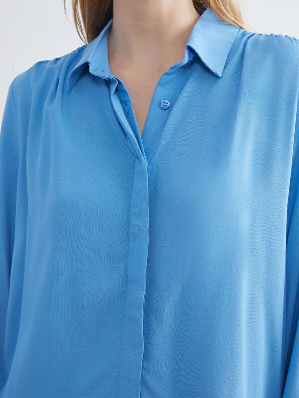 Moudda LC Waikiki - Chemise tissée manches longues Femme Bleu - Tunisie 3