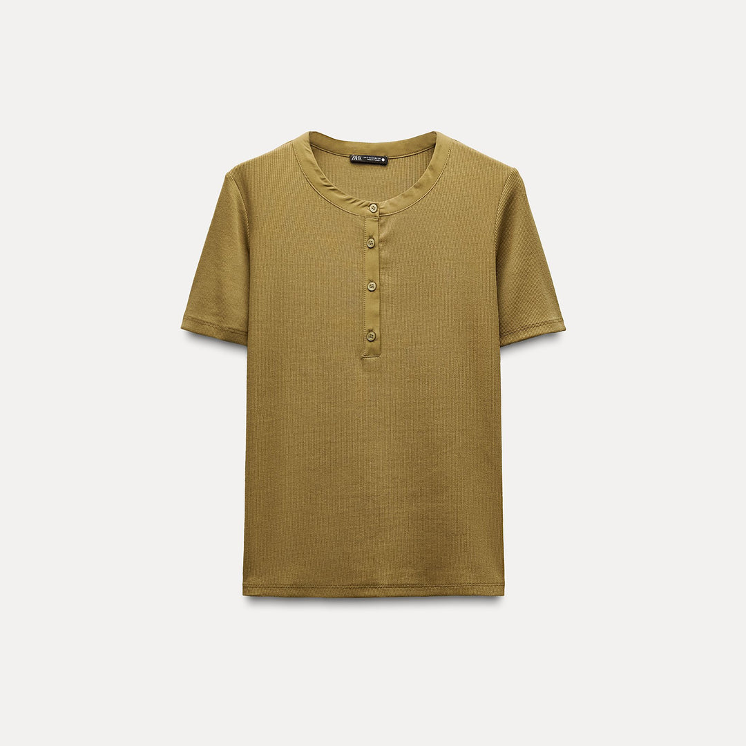 Moudda ZARA - Top Col Tunisien Côtelé Manches Courtes - Tunisie 1