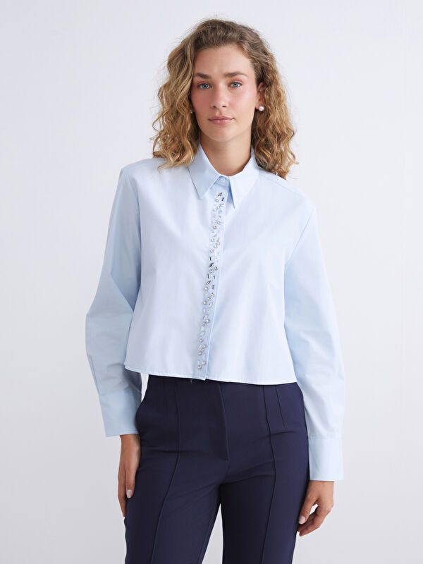 Moudda LC Waikiki - Chemise tissée manches longues Femme Bleu pâté - Tunisie 1
