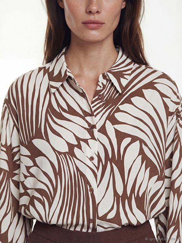 Moudda LC Waikiki - Tunique manches longues en tissu pour Femme couleur Marron imprimé - Tunisie 3
