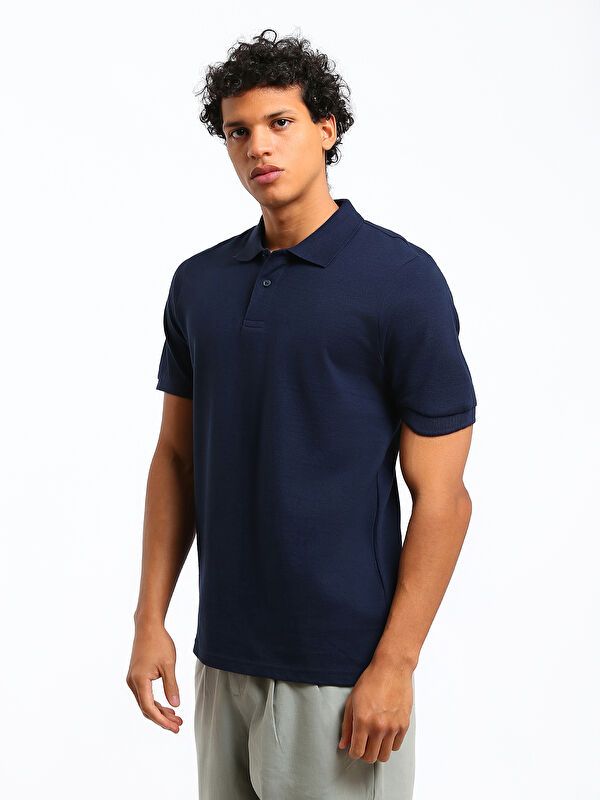 Moudda LC Waikiki - T-shirt col polo basique manches courtes en jersey couleur Bleu marine clair pour hommes - Tunisie 4