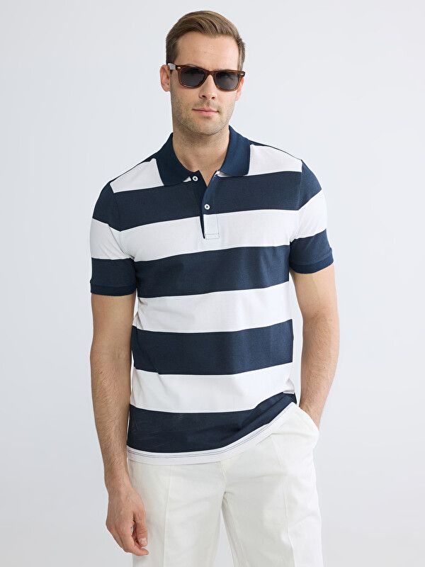 Moudda LC Waikiki - T-shirt manches courtes en jersey pour Homme couleur Bleu marine rayé - Tunisie 1