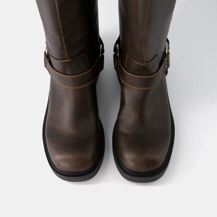 Moudda BERSHKA - Bottes motardes marron avec boucles multiples - Tunisie 1