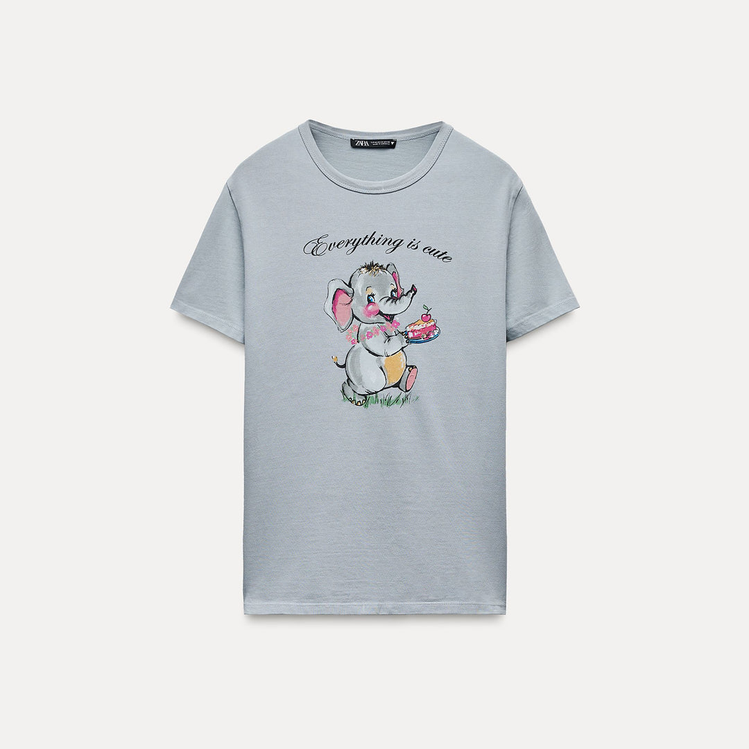 Moudda ZARA - T-shirt Délavé Imprimé Éléphant Asie - Tunisie 1