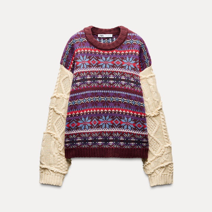 Moudda ZARA - Pull jacquard manches patchwork après-ski - Tunisie 1