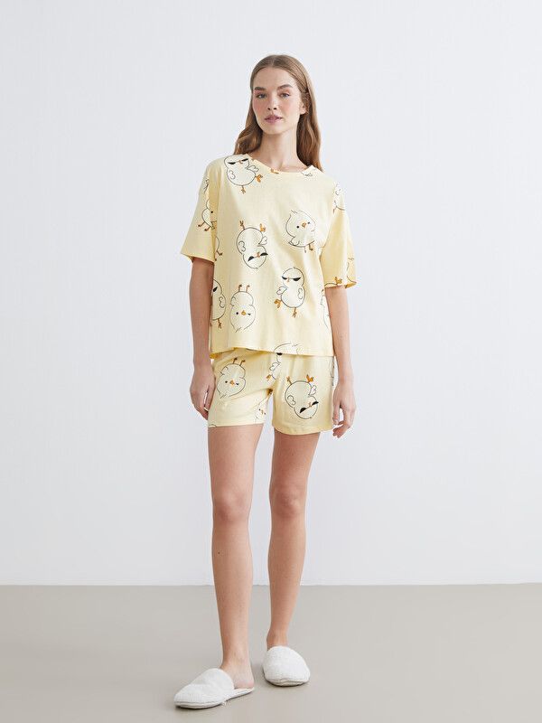Moudda LC Waikiki - Short-Capri manches courtes pour Femme couleur Jaune clair imprimé - Tunisie 2