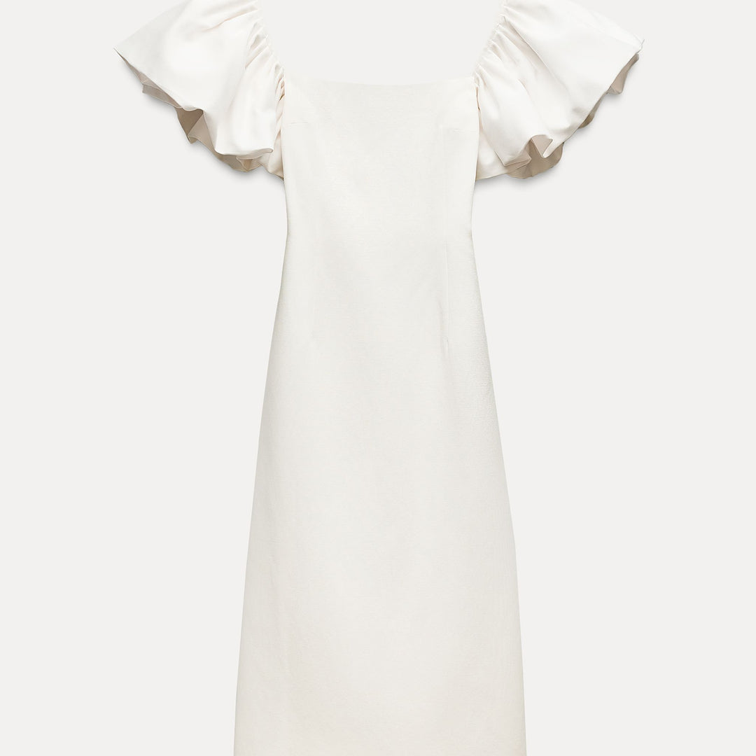 Moudda ZARA - Robe mi-longue lin manches courtes bouffantes encolure carrée - Tunisie 1