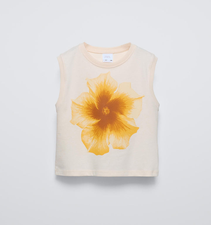 Moudda ZARA - T-shirt imprimé photo florale jaune - Tunisie 1